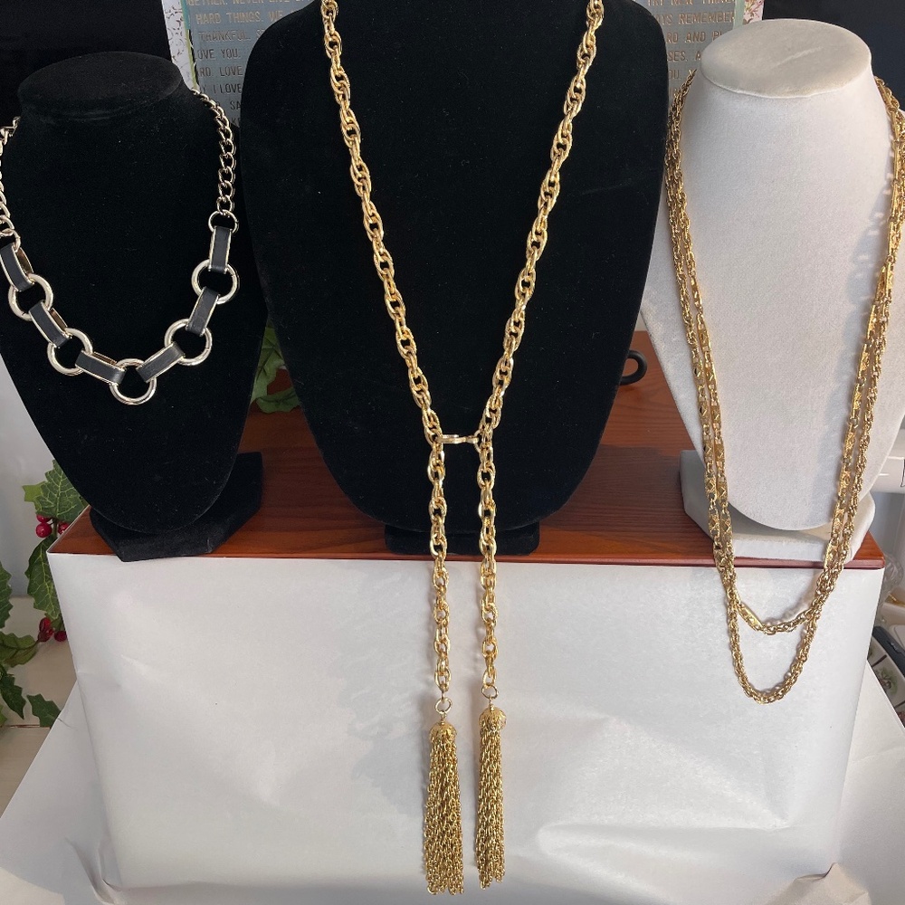 White House Black Market-  Monet & Unbranded- Gold Tone Lot of Three Necklaces-